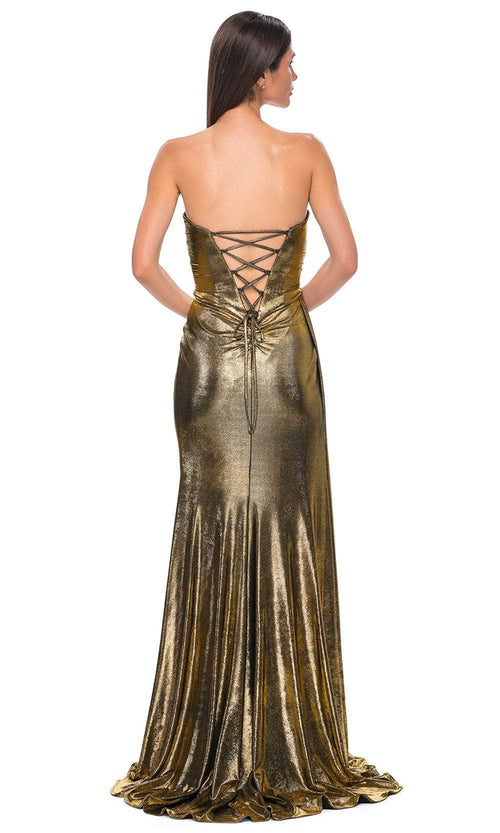 La Femme 32830 Metallic Fitted Strapless Evening Gown