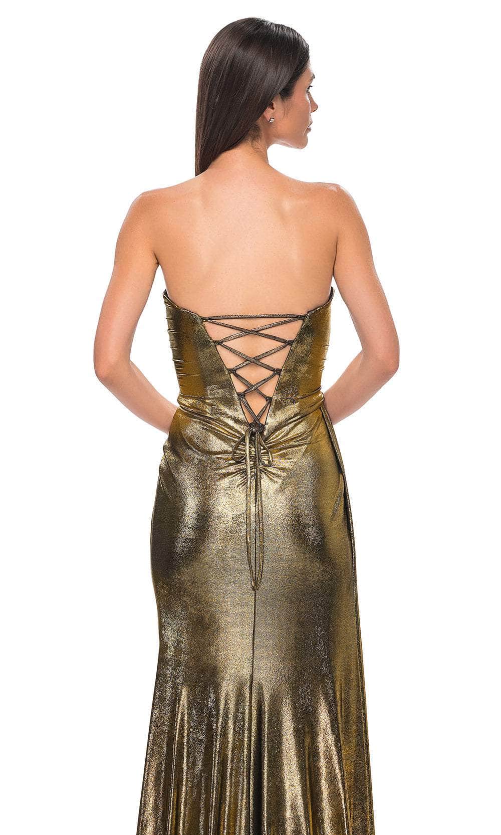 La Femme 32830 Metallic Fitted Strapless Evening Gown