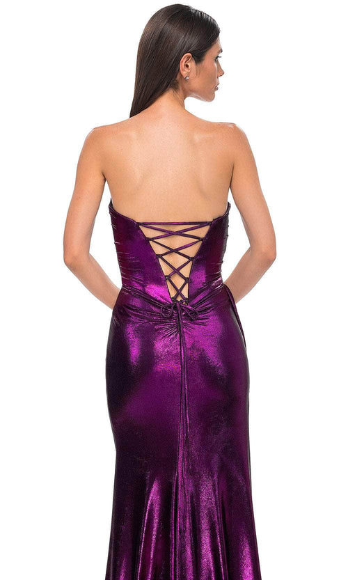 La Femme 32830 Metallic Fitted Strapless Evening Gown