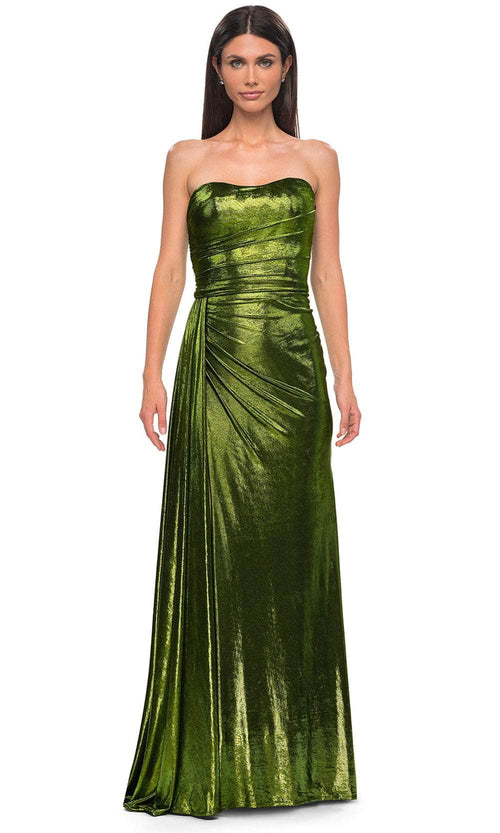 La Femme 32830 Metallic Fitted Strapless Evening Gown