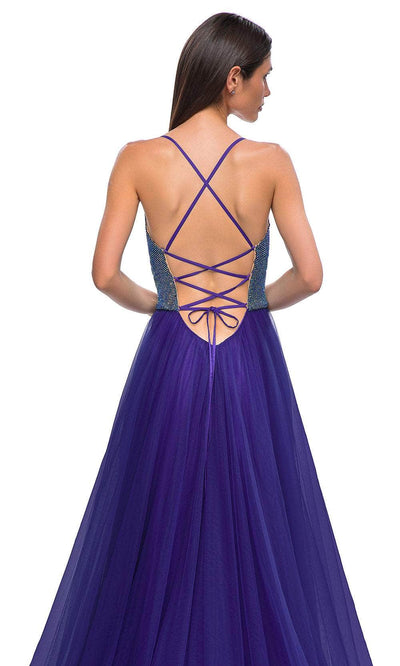 La Femme 32838 Cowl Neck Iridescent Beaded Prom Gown