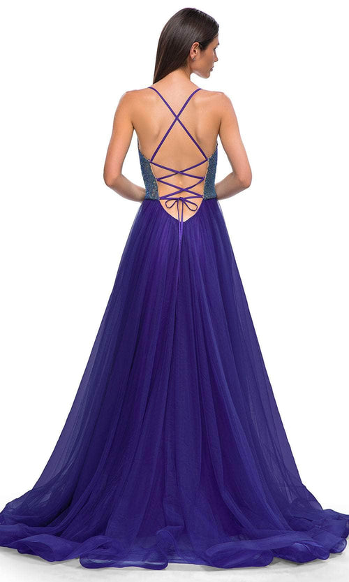 La Femme 32838 Cowl Neck Iridescent Beaded Prom Gown