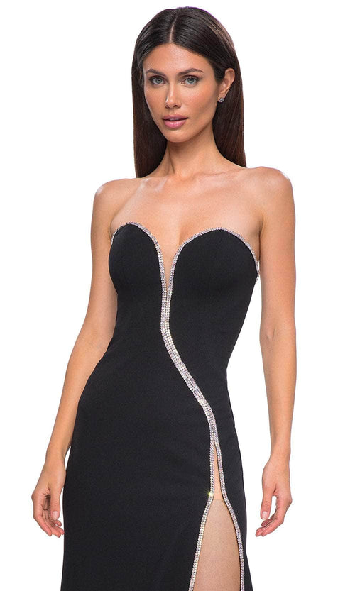 La Femme 32854 Plunging Sweetheart High Slit Prom Gown