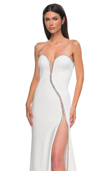 La Femme 32854 Plunging Sweetheart High Slit Prom Gown