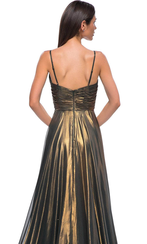 La Femme 32864 Surplice V-Neck Metallic Chiffon Prom Gown