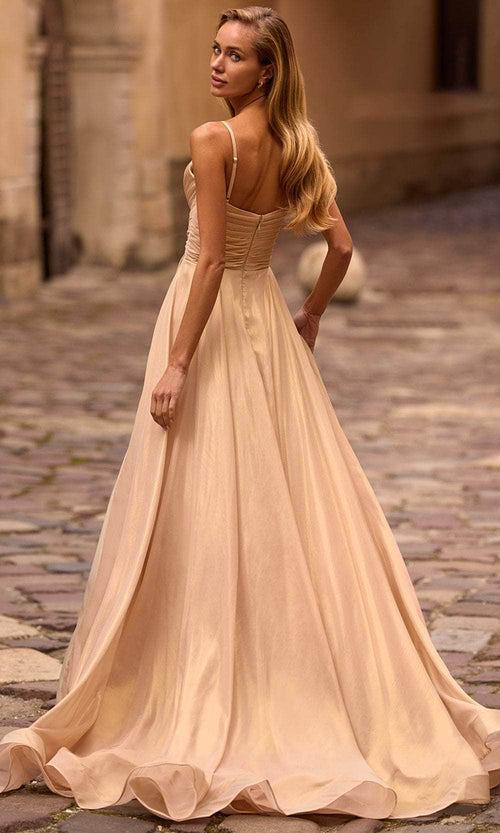 La Femme 32864 Surplice V-Neck Metallic Chiffon Prom Gown