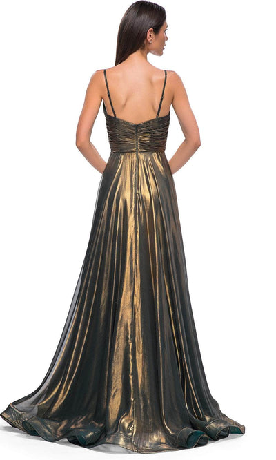 La Femme 32864 Surplice V-Neck Metallic Chiffon Prom Gown