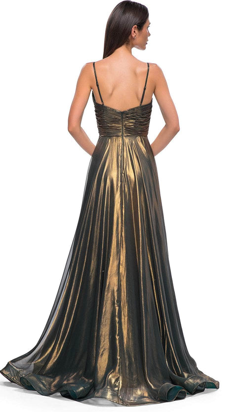 La Femme 32864 Surplice V-Neck Metallic Chiffon Prom Gown