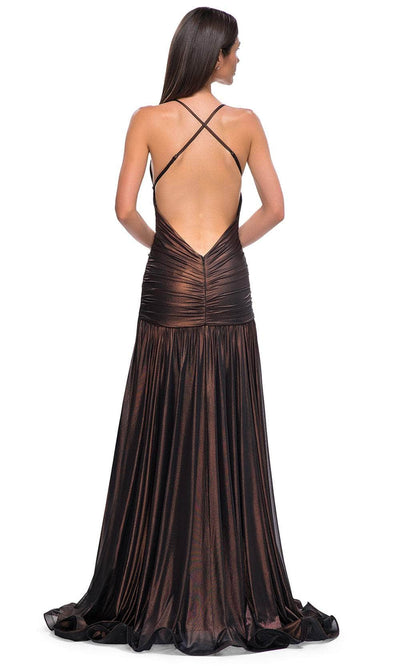 La Femme 32887 Plunging Neckline Ruched Bodice Prom Gown