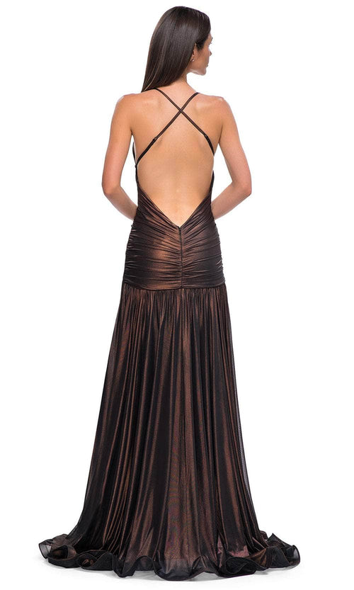 La Femme 32887 Plunging Neckline Ruched Bodice Prom Gown