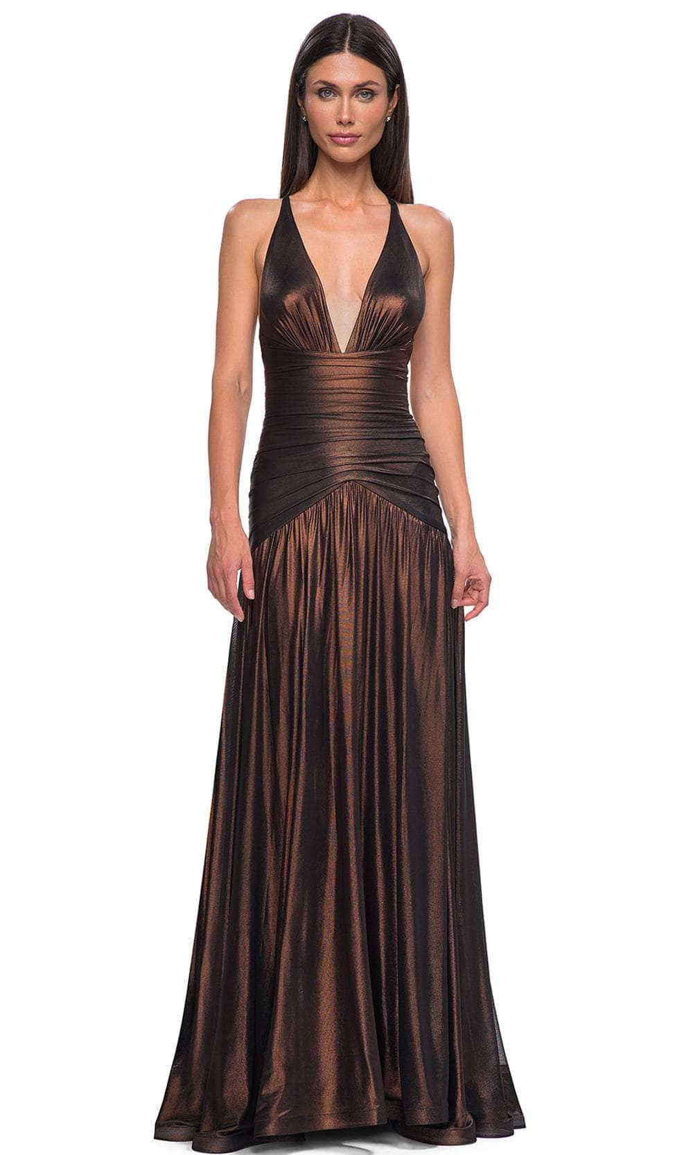 La Femme 32887 - Plunging Neckline Ruched Bodice Prom Gown Special Occasion Dress