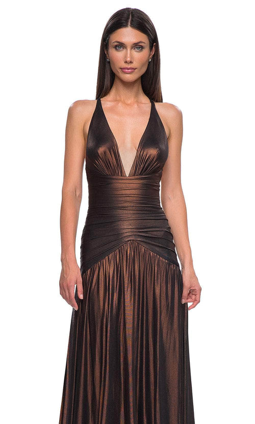 La Femme 32887 Plunging Neckline Ruched Bodice Prom Gown