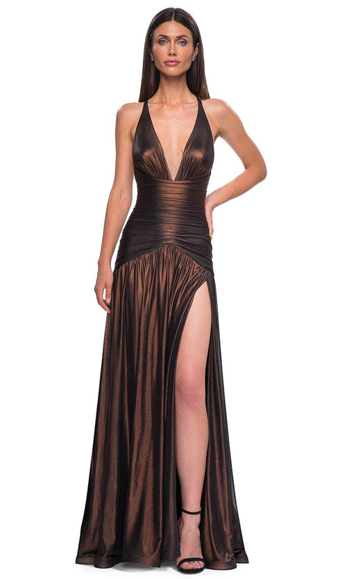 La Femme 32887 Plunging Neckline Ruched Bodice Prom Gown