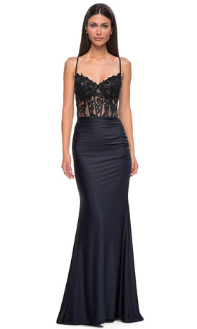 La Femme 32920 Beaded Lace V-Neck Prom Gown