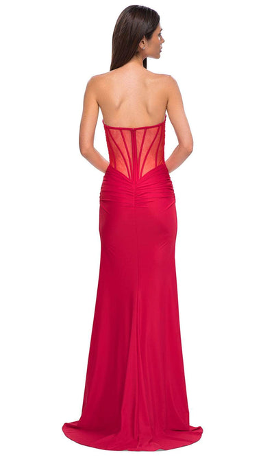 La Femme 32923 Sheer Corset Back Ruched Ornate Prom Gown