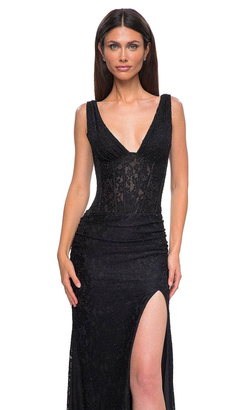 La Femme 32943 Lace Bodice Wide Straps Prom Gown