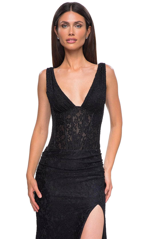 La Femme 32943 Lace Bodice Wide Straps Prom Gown