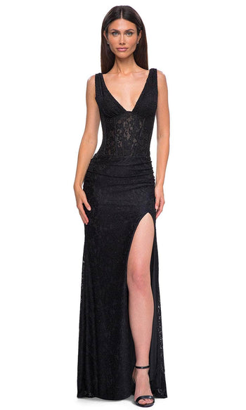 La Femme 32943 Lace Bodice Wide Straps Prom Gown
