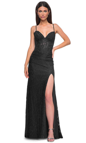 La Femme 32947 Deep V-Neck Lace Bodice Prom Gown