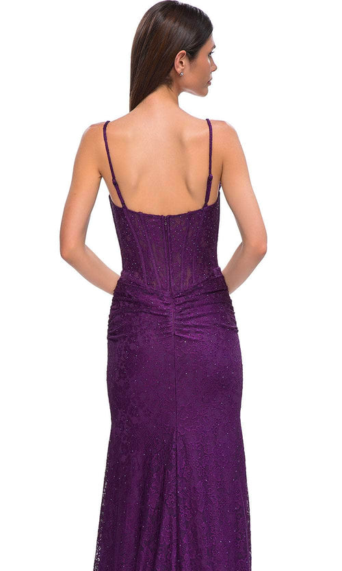 La Femme 32947 Deep V-Neck Lace Bodice Prom Gown