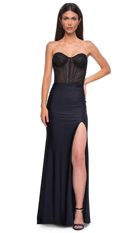 La Femme 32971 Illusion Corset Strapless Sweetheart Prom Gown