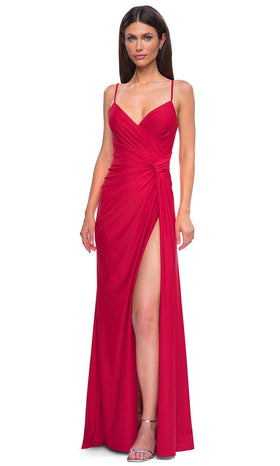 La Femme 32977 Deep V-Neck Lace-Up Prom Gown