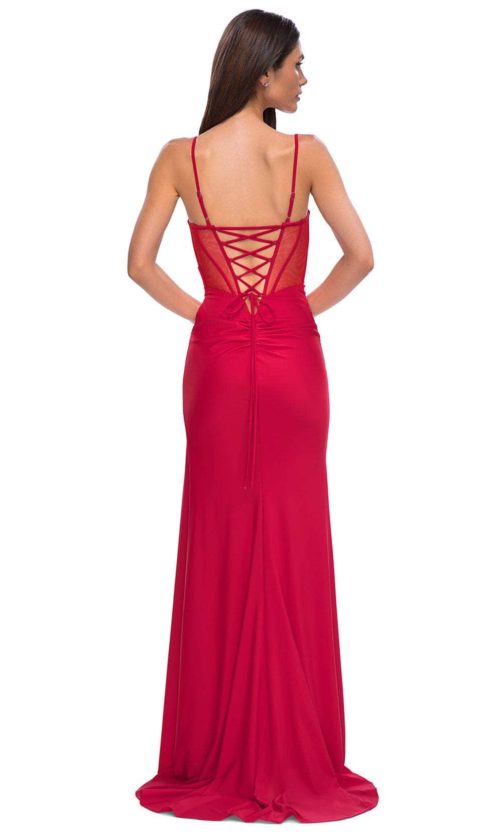 La Femme 32977 Deep V-Neck Lace-Up Prom Gown