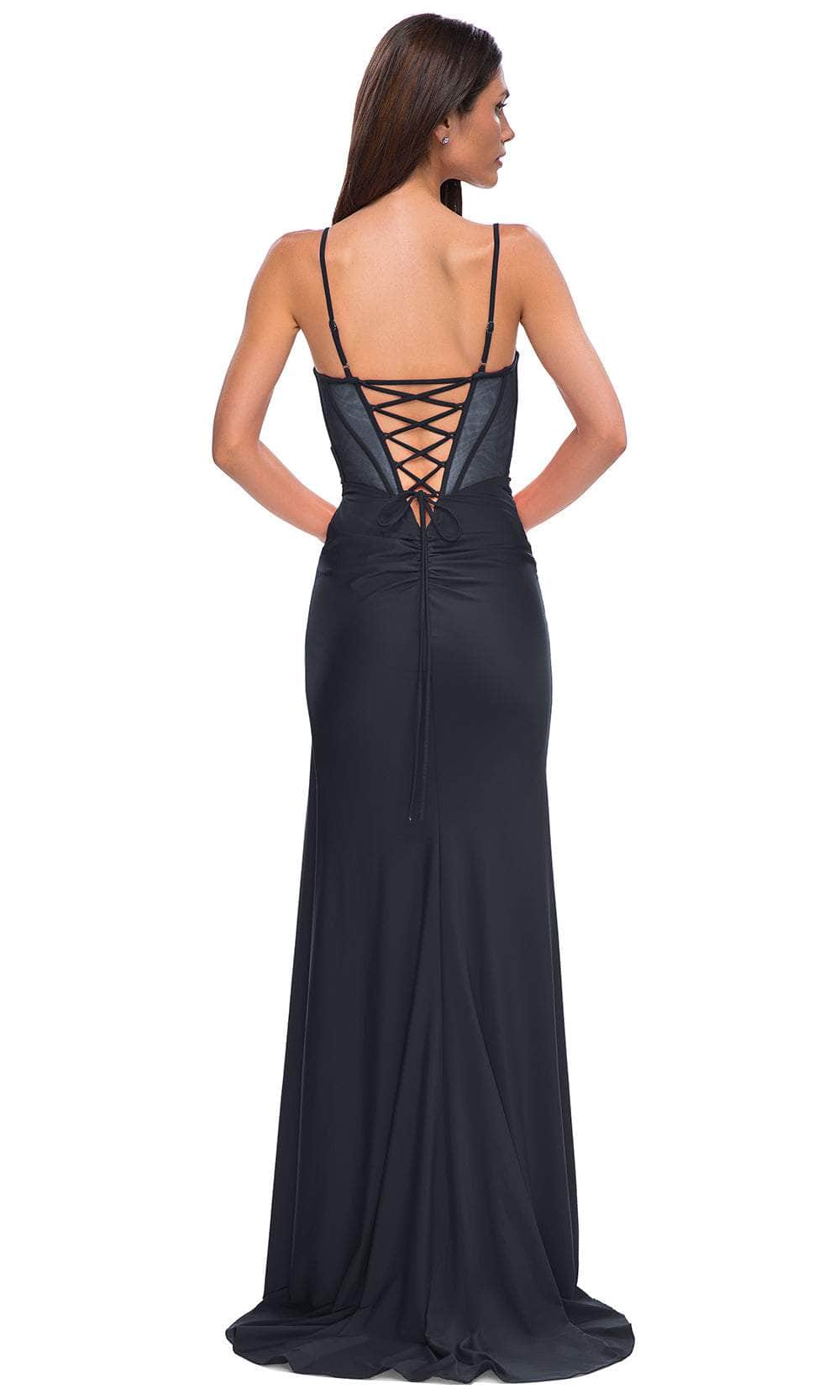 La Femme 32977 Deep V-Neck Lace-Up Prom Gown