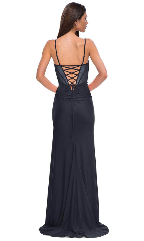 La Femme 32977 Deep V-Neck Lace-Up Prom Gown