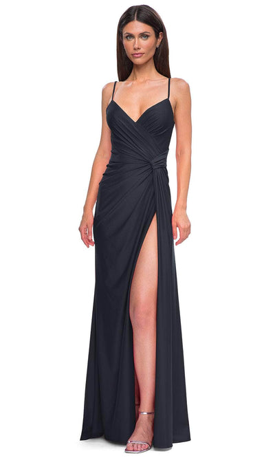 La Femme 32977 Deep V-Neck Lace-Up Prom Gown