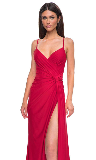 La Femme 32977 Deep V-Neck Lace-Up Prom Gown