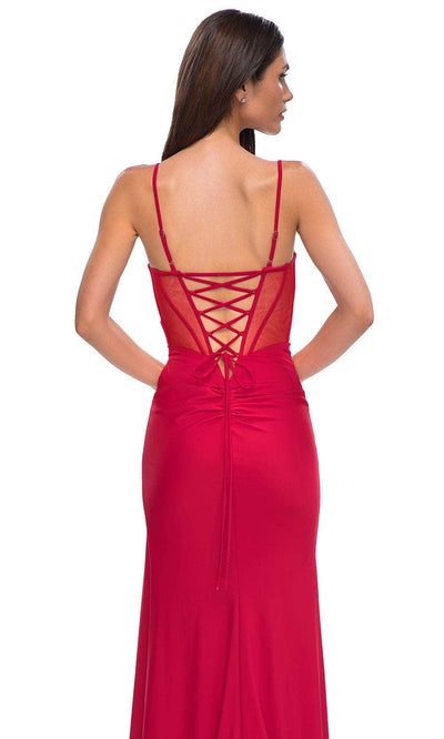 La Femme 32977 Deep V-Neck Lace-Up Prom Gown