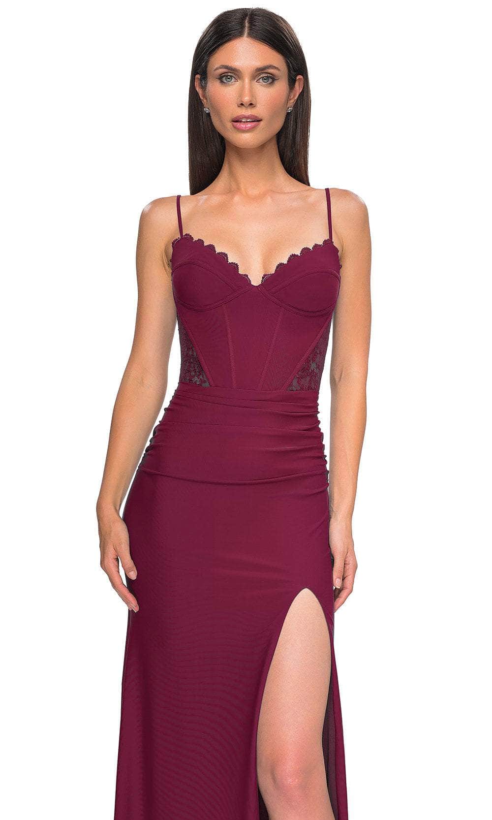 La Femme 32983 Scalloped V-Neck Lace Panels Prom Gown