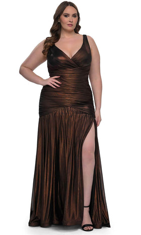 La Femme 33021 Ruching Flare Skirt Dress