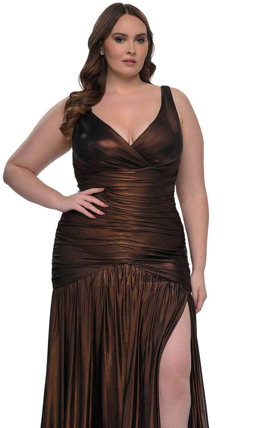 La Femme 33021 Ruching Flare Skirt Dress