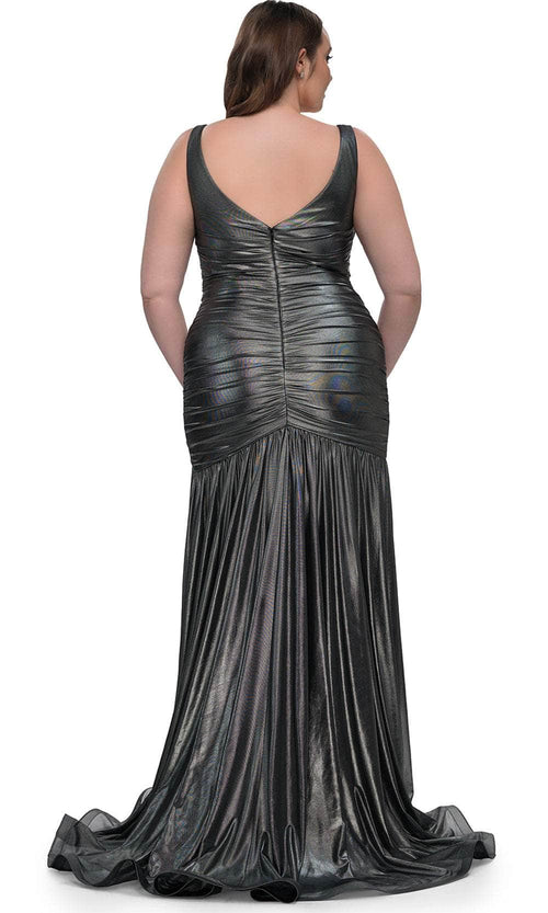 La Femme 33021 Ruching Flare Skirt Dress