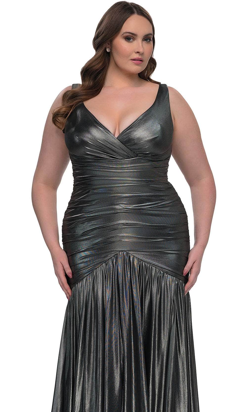 La Femme 33021 Ruching Flare Skirt Dress