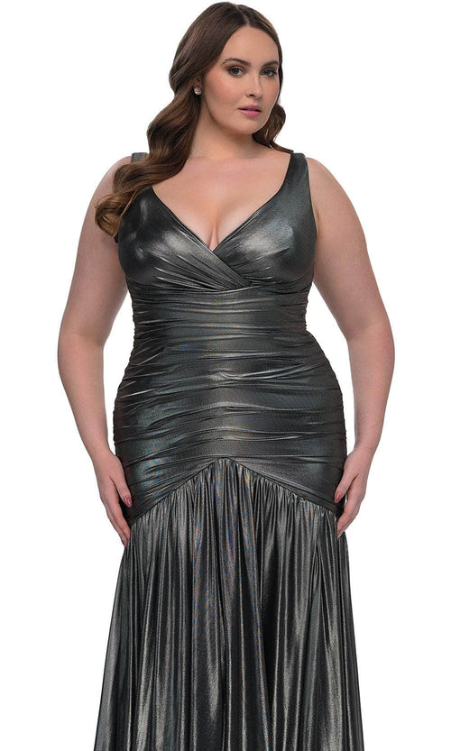 La Femme 33021 Ruching Flare Skirt Dress