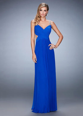 La Femme 22304 Ruched V-Neck Column Evening Gown