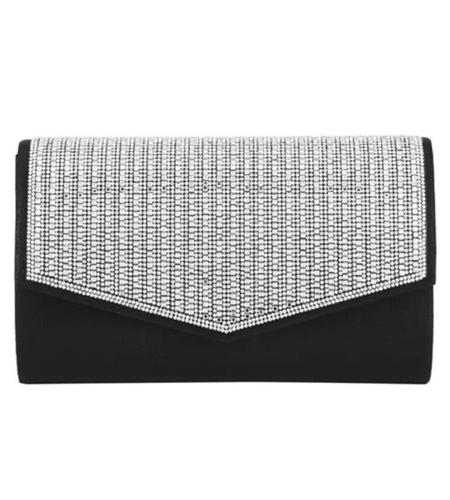 Formal Dress Shops HBG-105036 Rhinestone Studded Envelope Clutch Bag - Black - Accessories