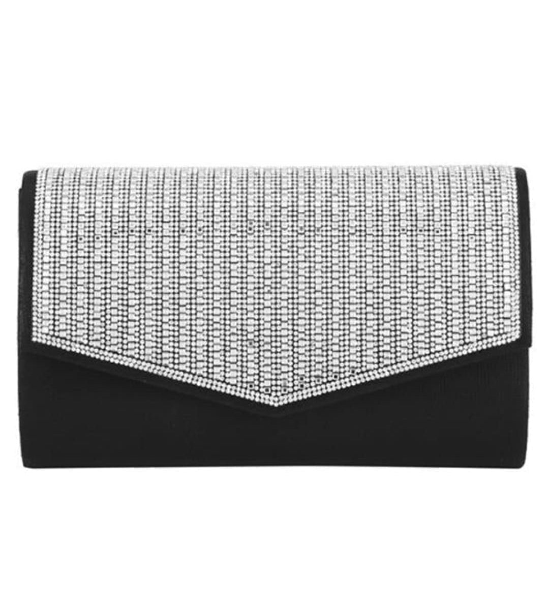 Formal Dress Shops HBG-105036 Rhinestone Studded Envelope Clutch Bag - Black - Accessories