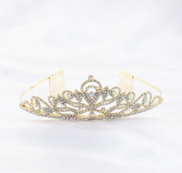 Formal Dress Shops T-1525 Quince Rhinestone Crown Tiara With Comb - Gold - Accessories