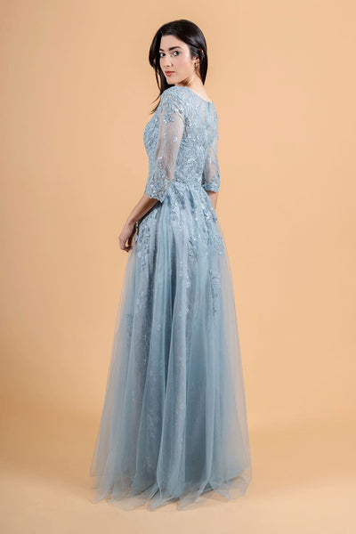 Lace 3/4 Sleeve A-line Gown by Elizabeth K GL3629 - Long Formal Dresses