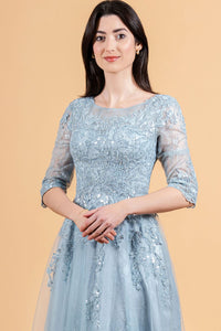 Lace 3/4 Sleeve A-line Gown by Elizabeth K GL3629 - Long Formal Dresses