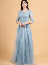 Lace 3/4 Sleeve A-line Gown by Elizabeth K GL3629
