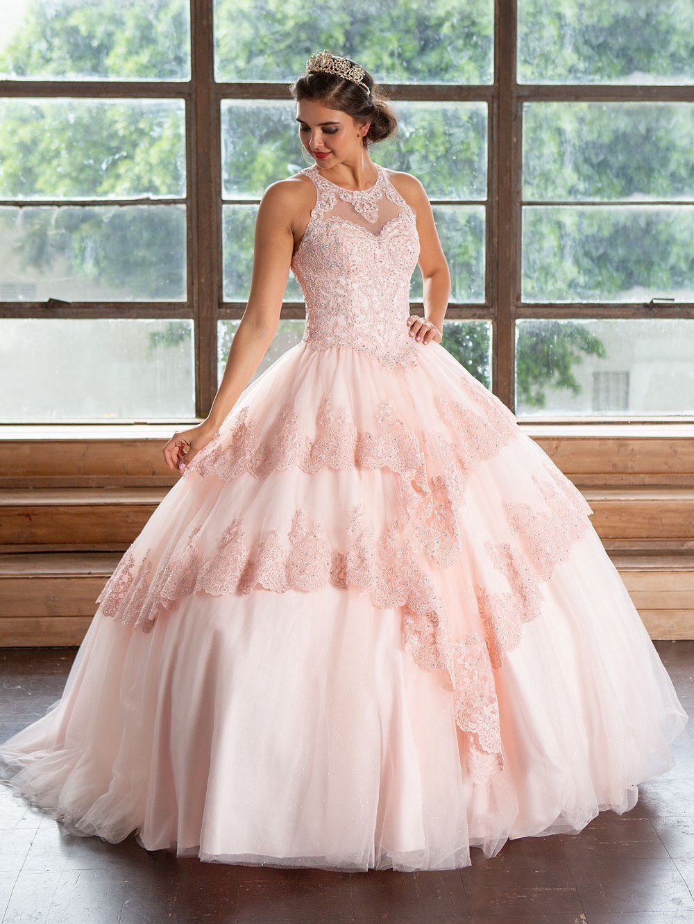Lace Applique Illusion Quinceañera Dress Calla KY75208