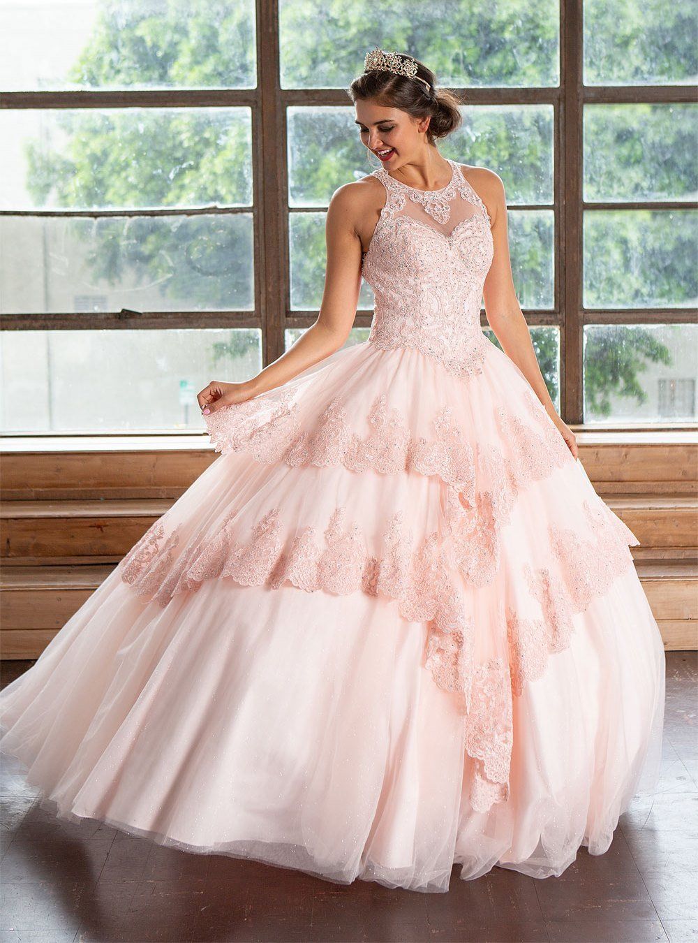 Lace Applique Illusion Quinceañera Dress Calla KY75208