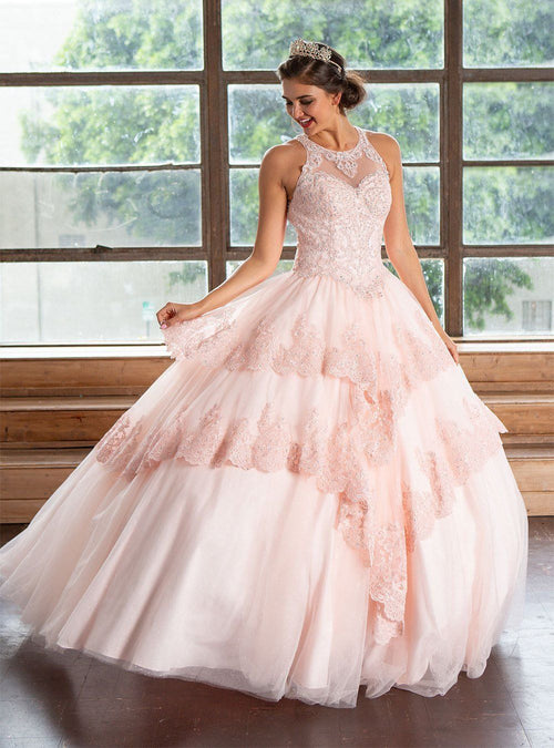 Lace Applique Illusion Quinceañera Dress Calla KY75208