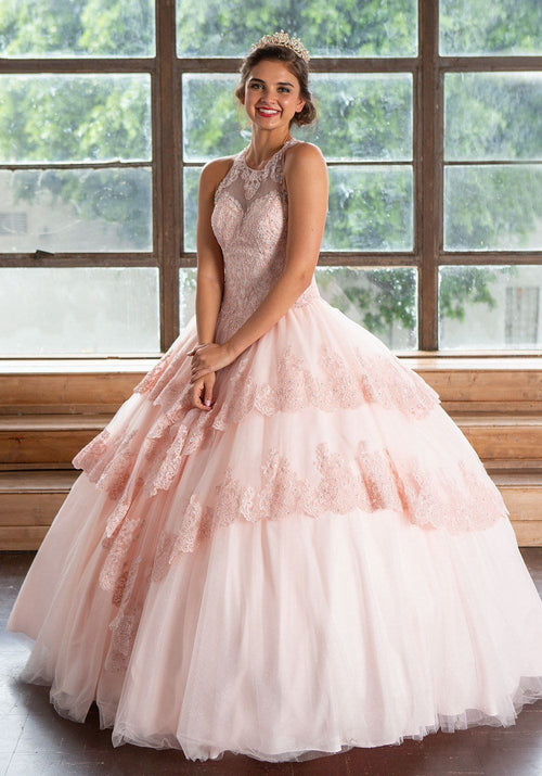 Lace Applique Illusion Quinceañera Dress Calla KY75208