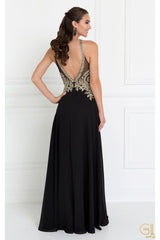 Lace Applique Long A-line Chiffon Dress by Elizabeth K GL1526 - Long Formal Dresses